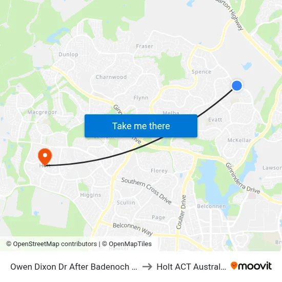 Owen Dixon Dr After Badenoch Cr to Holt ACT Australia map