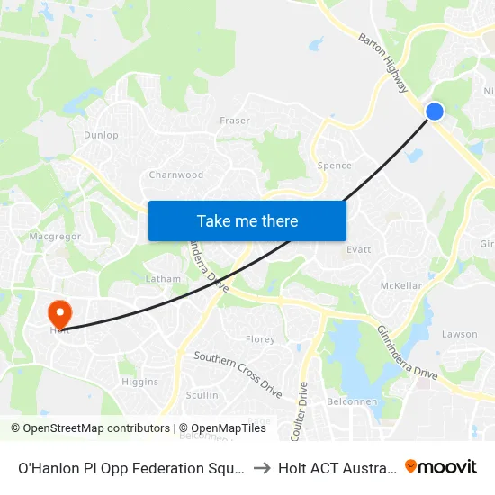O'Hanlon Pl Opp Federation Square to Holt ACT Australia map