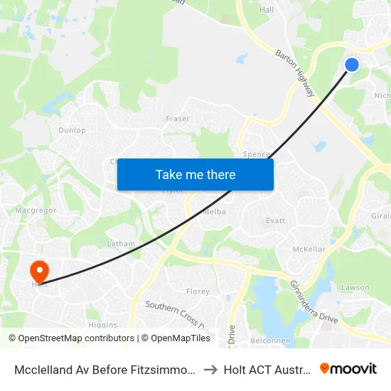 Mcclelland Av Before Fitzsimmons St to Holt ACT Australia map