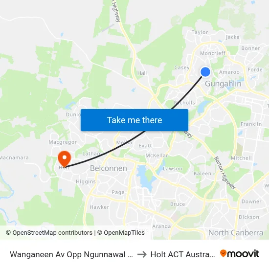 Wanganeen Av Opp Ngunnawal Ps to Holt ACT Australia map