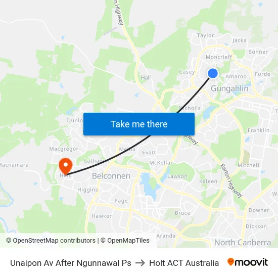 Unaipon Av After Ngunnawal Ps to Holt ACT Australia map