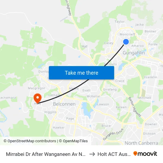 Mirrabei Dr After Wanganeen Av Northbound to Holt ACT Australia map