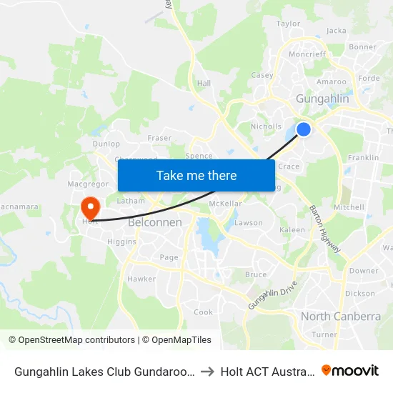 Gungahlin Lakes Club Gundaroo Dr to Holt ACT Australia map