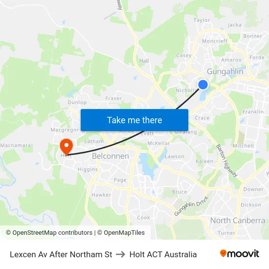 Lexcen Av After Northam St to Holt ACT Australia map