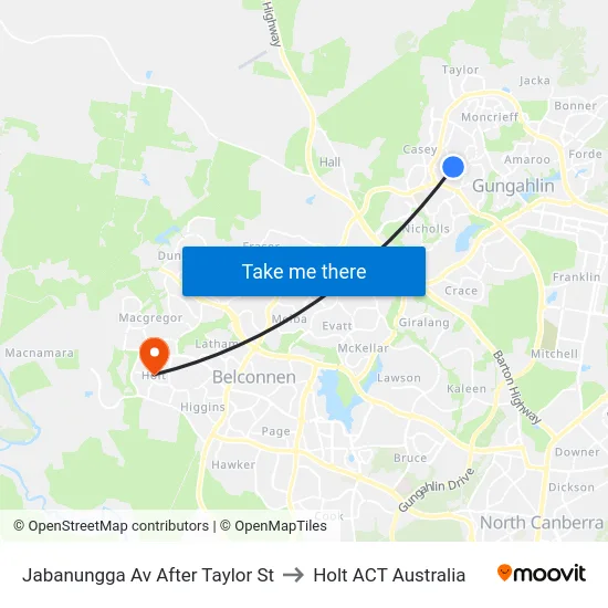 Jabanungga Av After Taylor St to Holt ACT Australia map