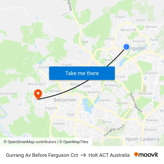 Gurrang Av Before Ferguson Cct to Holt ACT Australia map