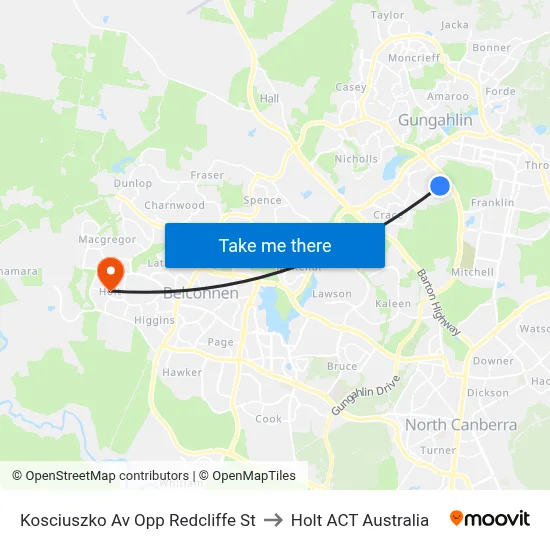 Kosciuszko Av Opp Redcliffe St to Holt ACT Australia map