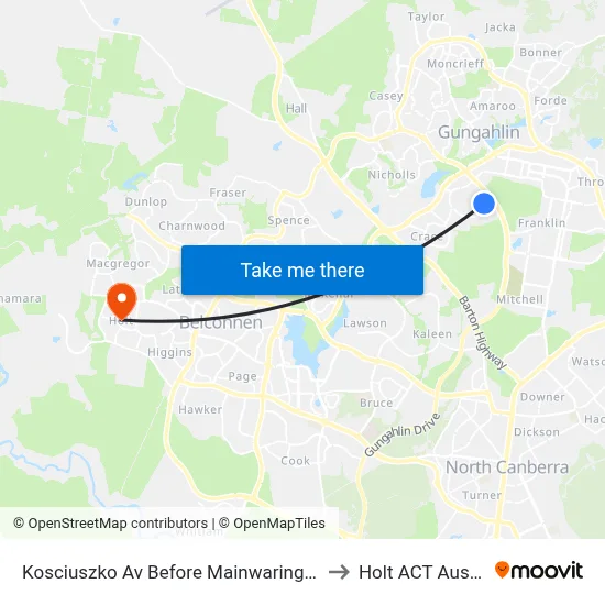 Kosciuszko Av Before Mainwaring Rich Cct to Holt ACT Australia map