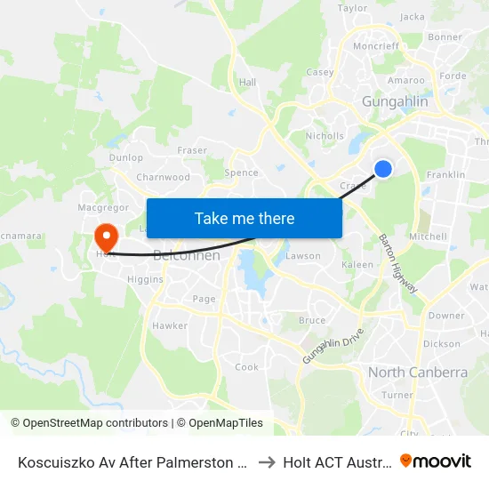 Koscuiszko Av After Palmerston Shops to Holt ACT Australia map