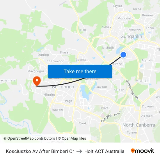 Kosciuszko Av After Bimberi Cr to Holt ACT Australia map