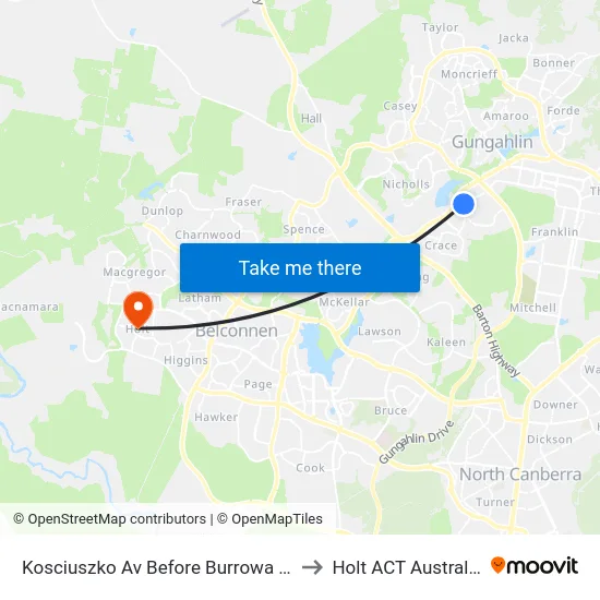 Kosciuszko Av Before Burrowa St to Holt ACT Australia map