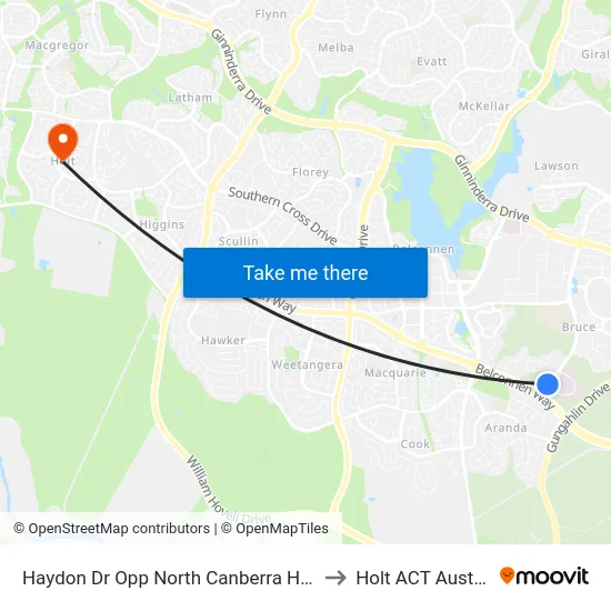 Haydon Dr Opp North Canberra Hospital to Holt ACT Australia map