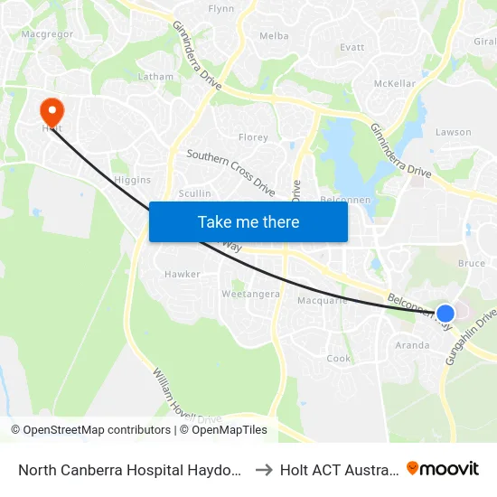 North Canberra Hospital Haydon Dr to Holt ACT Australia map