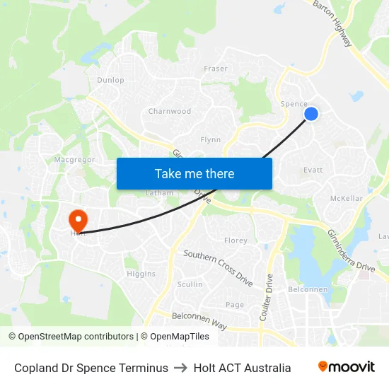 Copland Dr Spence Terminus to Holt ACT Australia map