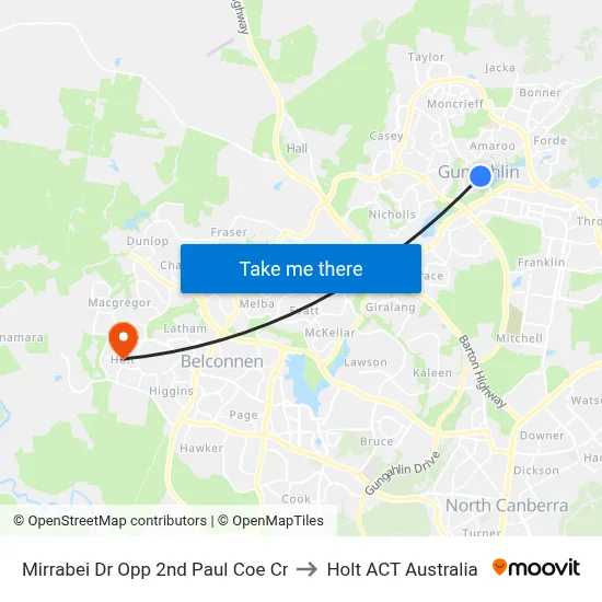Mirrabei Dr Opp 2nd Paul Coe Cr to Holt ACT Australia map