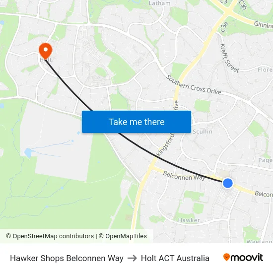 Hawker Shops Belconnen Way to Holt ACT Australia map
