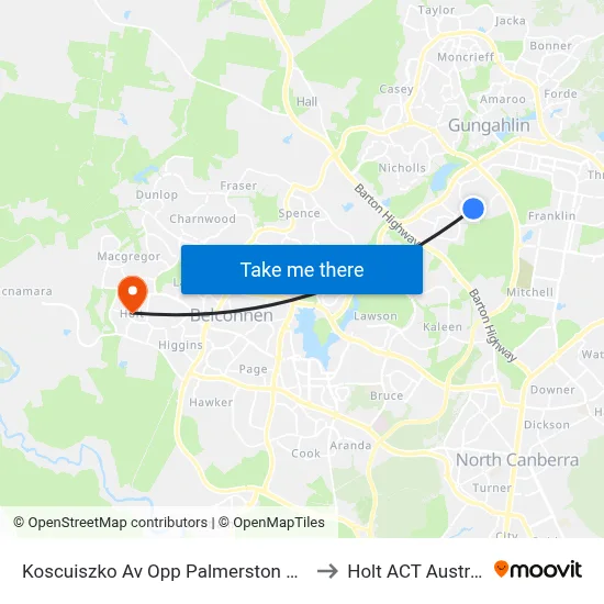Koscuiszko Av Opp Palmerston Shops to Holt ACT Australia map