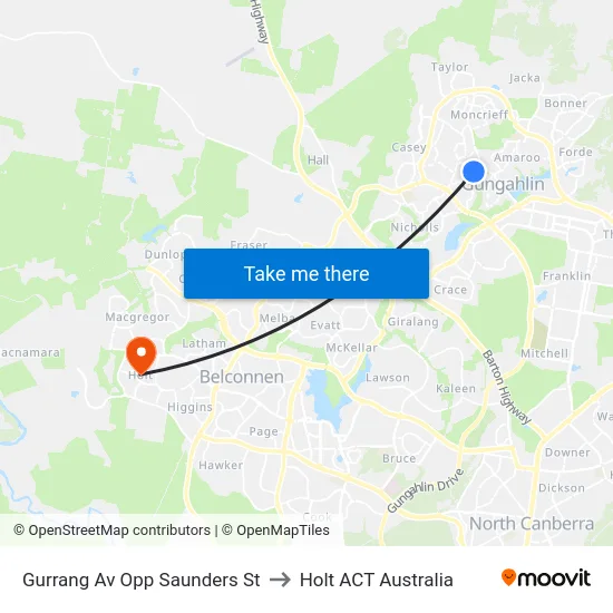 Gurrang Av Opp Saunders St to Holt ACT Australia map