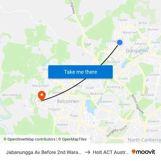 Jabanungga Av Before 2nd Warabin Cr to Holt ACT Australia map