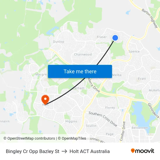Bingley Cr Opp Bazley St to Holt ACT Australia map