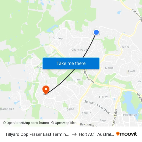 Tillyard Opp Fraser East Terminus to Holt ACT Australia map