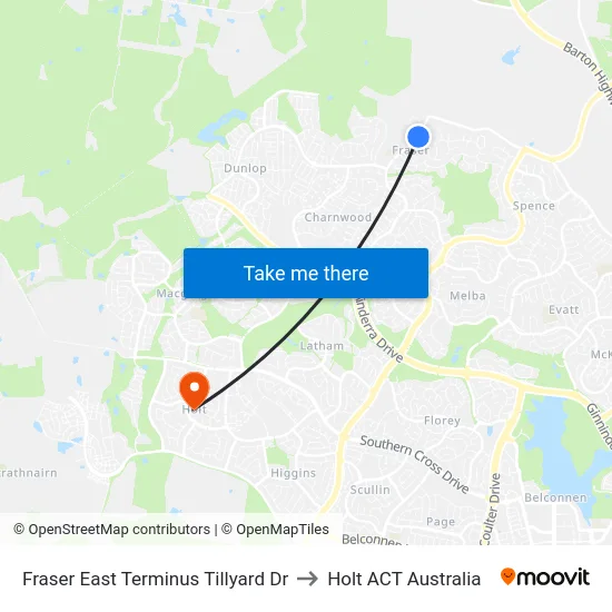 Fraser East Terminus Tillyard Dr to Holt ACT Australia map
