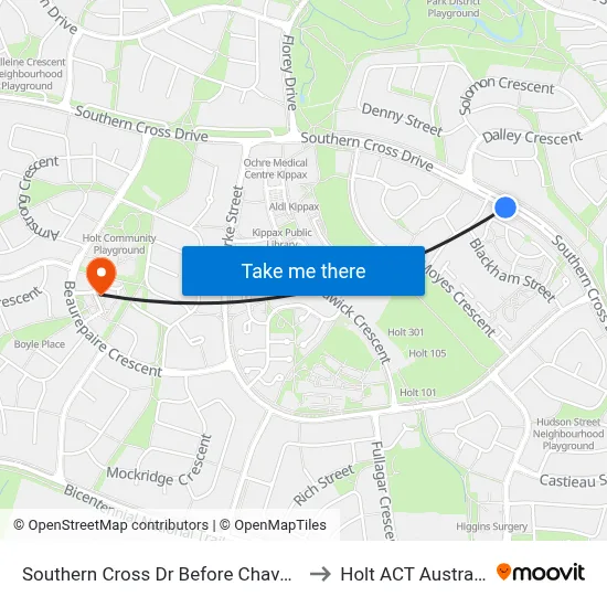 Southern Cross Dr Before Chave St to Holt ACT Australia map