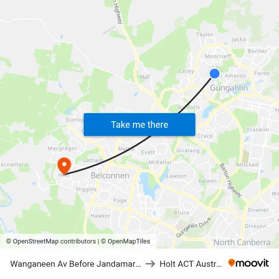 Wanganeen Av Before Jandamarra St to Holt ACT Australia map