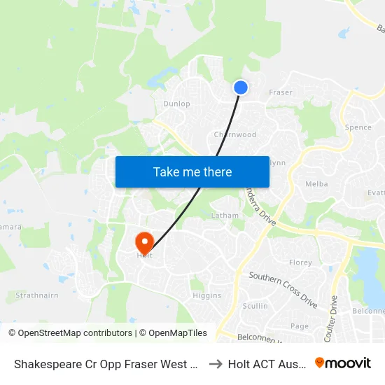 Shakespeare Cr Opp Fraser West Terminus to Holt ACT Australia map