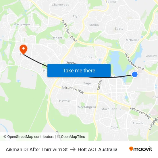 Aikman Dr After Thirriwirri St to Holt ACT Australia map