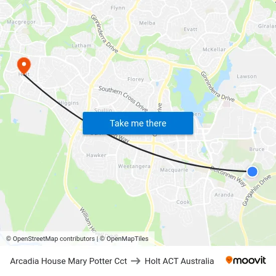 Arcadia House Mary Potter Cct to Holt ACT Australia map