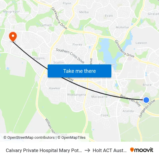Calvary Private Hospital Mary Potter Cct to Holt ACT Australia map