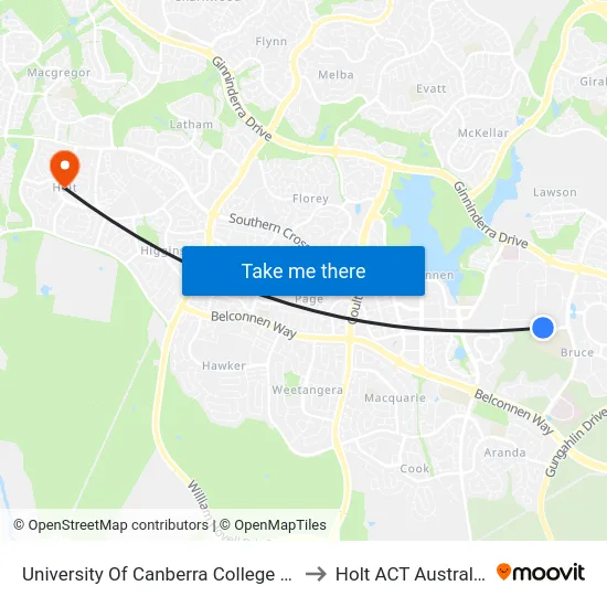 University Of Canberra College St to Holt ACT Australia map