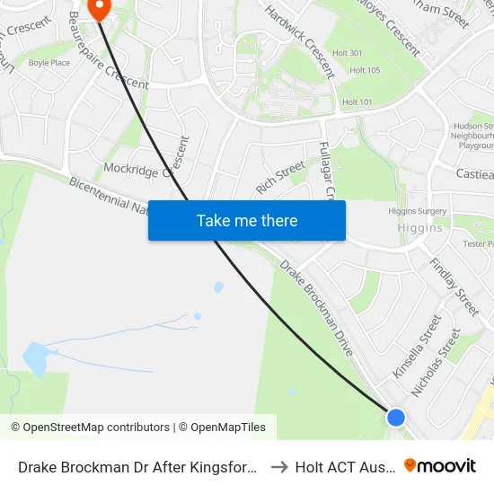 Drake Brockman Dr After Kingsford Smith Dr to Holt ACT Australia map