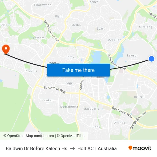 Baldwin Dr Before Kaleen Hs to Holt ACT Australia map
