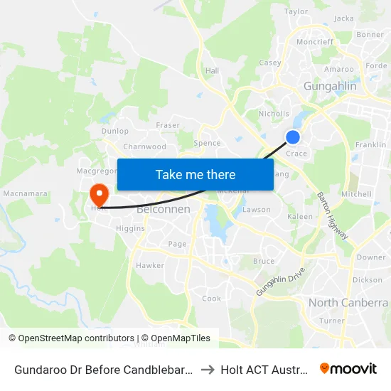 Gundaroo Dr Before Candblebark Cl to Holt ACT Australia map