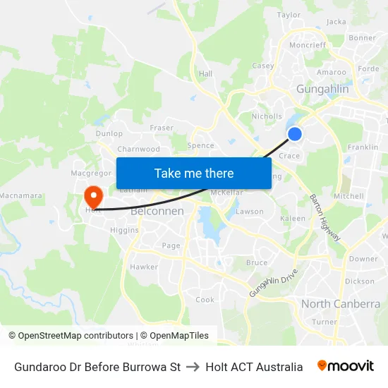 Gundaroo Dr Before Burrowa St to Holt ACT Australia map