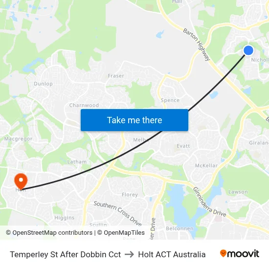 Temperley St After Dobbin Cct to Holt ACT Australia map