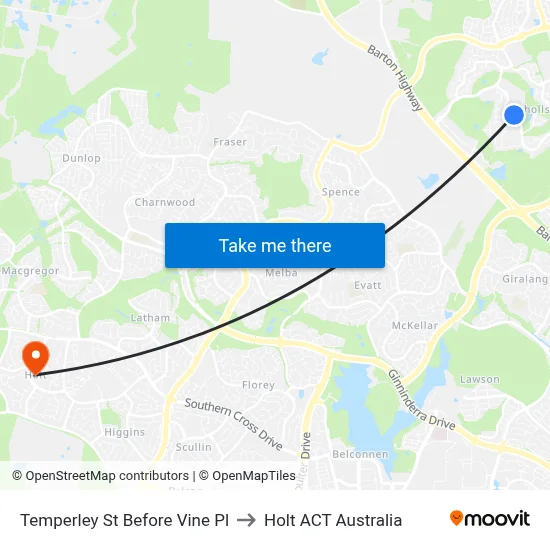 Temperley St Before Vine Pl to Holt ACT Australia map