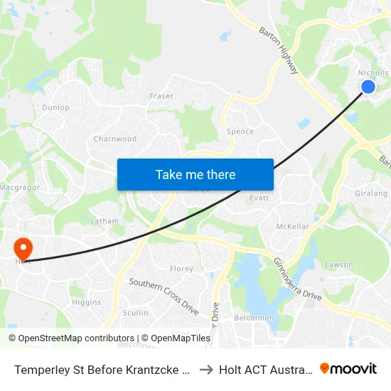 Temperley St Before Krantzcke Cct to Holt ACT Australia map