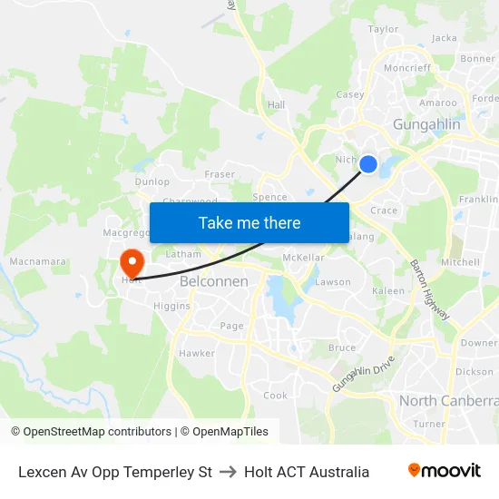 Lexcen Av Opp Temperley St to Holt ACT Australia map