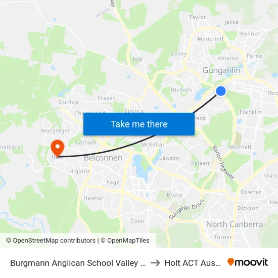 Burgmann Anglican School Valley Campus to Holt ACT Australia map