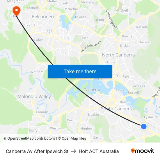 Canberra Av After Ipswich St to Holt ACT Australia map
