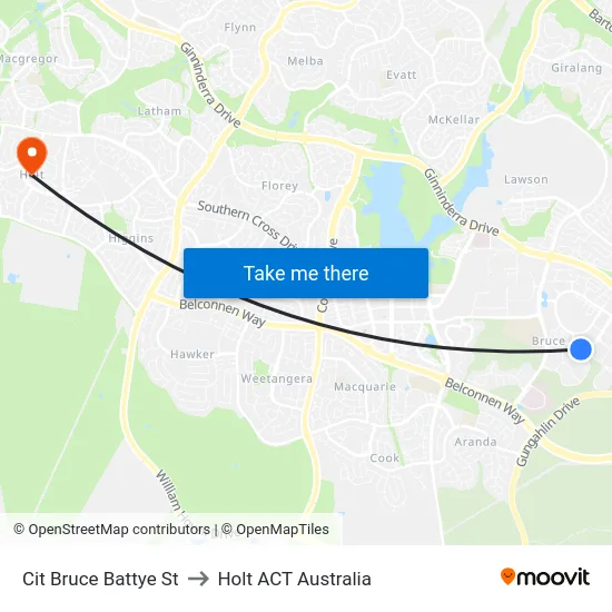 Cit Bruce Battye St to Holt ACT Australia map