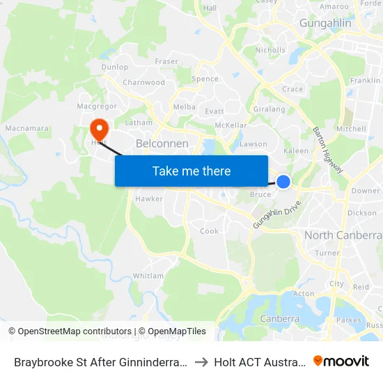 Braybrooke St After Ginninderra Dr to Holt ACT Australia map