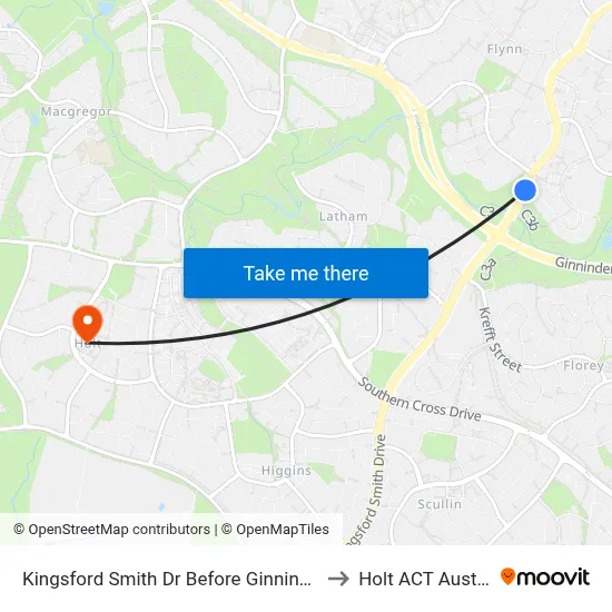 Kingsford Smith Dr Before Ginninderra Dr to Holt ACT Australia map