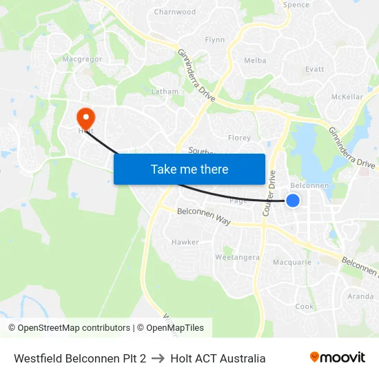 Westfield Belconnen Plt 2 to Holt ACT Australia map