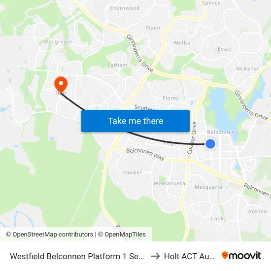 Westfield Belconnen Platform 1 Set Down Only to Holt ACT Australia map