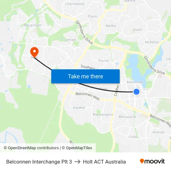 Belconnen Interchange Plt 3 to Holt ACT Australia map