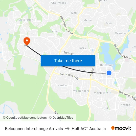 Belconnen Interchange Arrivals to Holt ACT Australia map